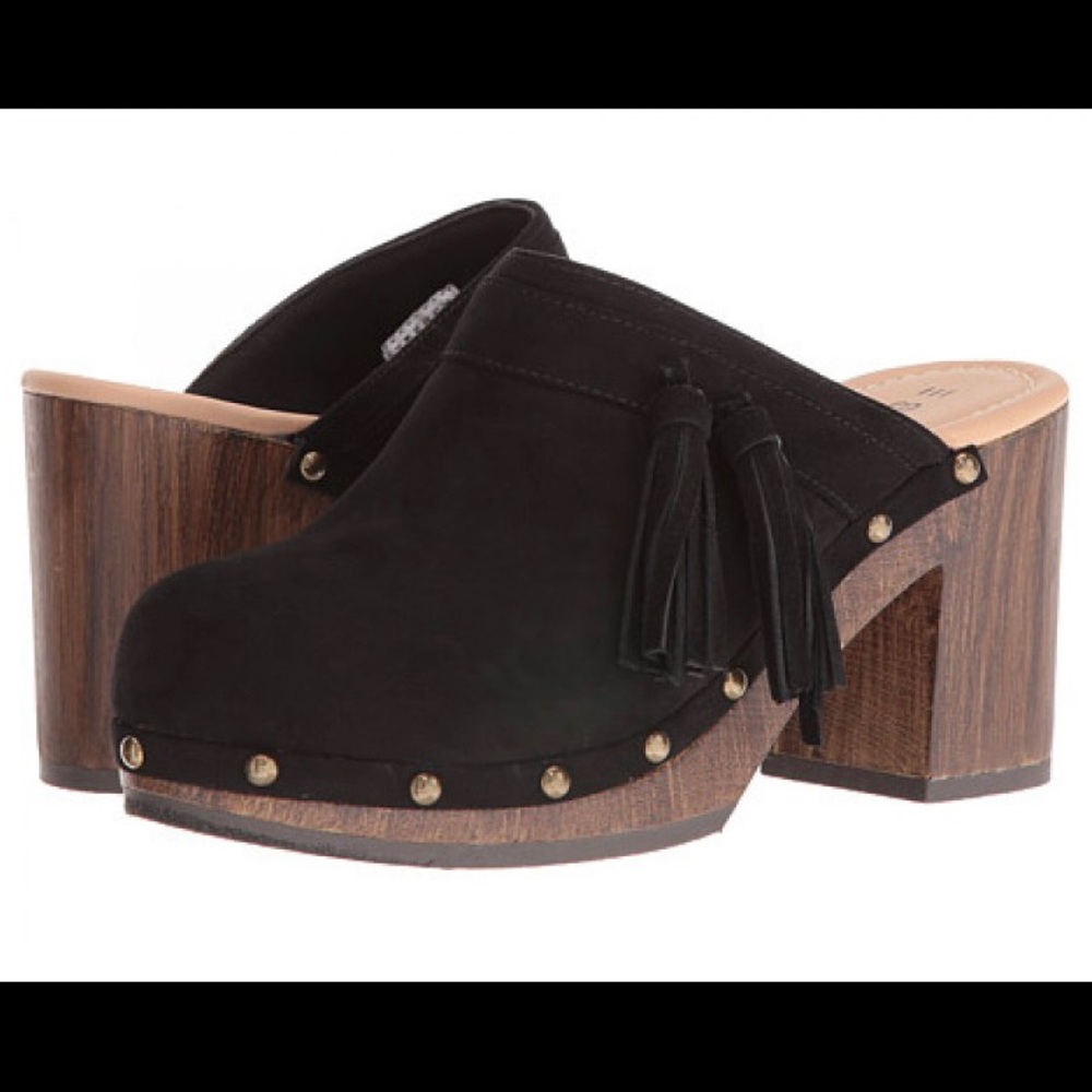 Esprit black suede mules with tassels
